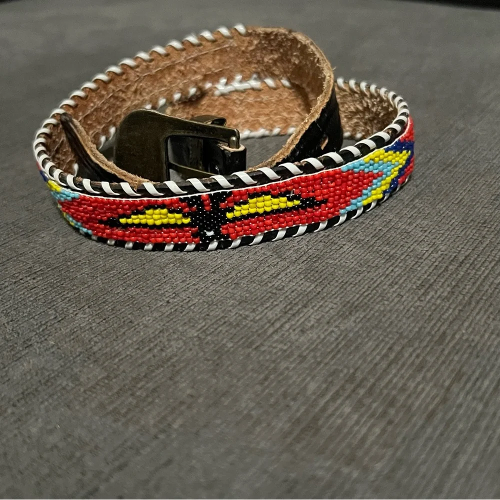 Vintage Seed Beaded Thunderbird Multicolor Native Southwest Belt / Hatband